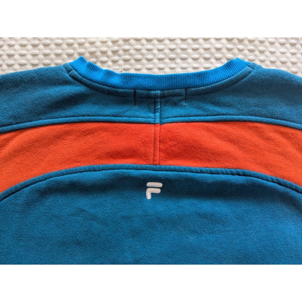 Vintage 90's Fila Fleece Pullover Mens XXL Teal/Orange Color Blocking - Picture 6 of 11